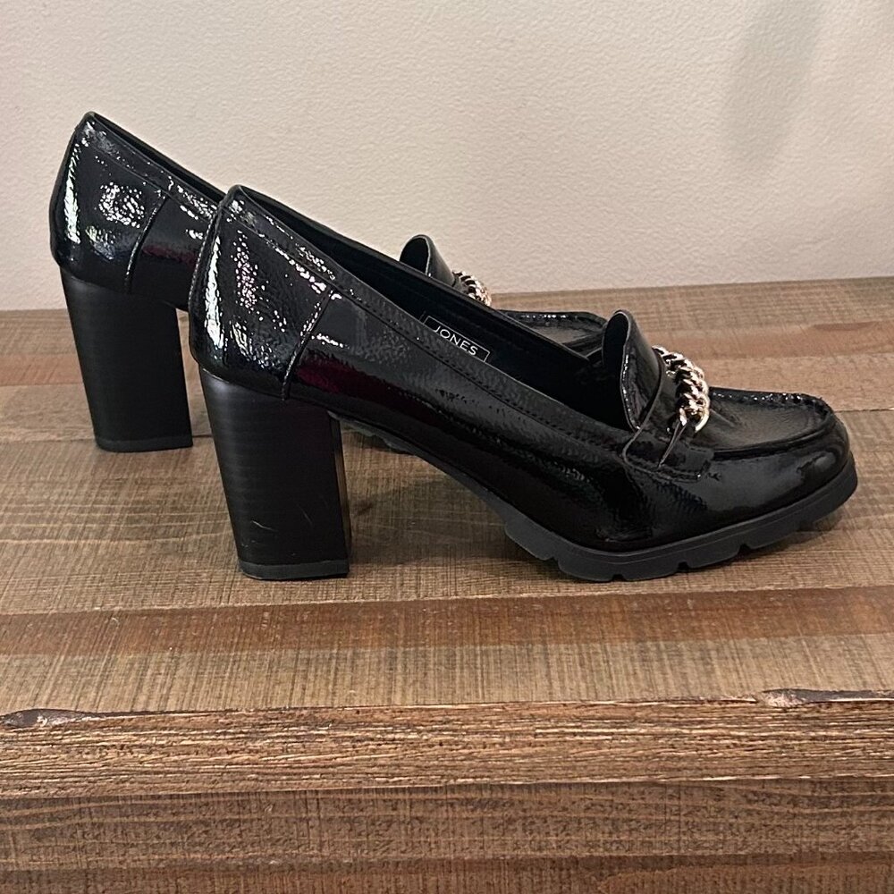 Jones New York Cyrena Black Patent Leather Block Heel Shoes - Picture 3 of 10